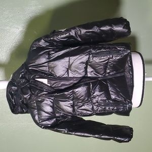 Kids moncler sz 7a black hooded puffer jacket